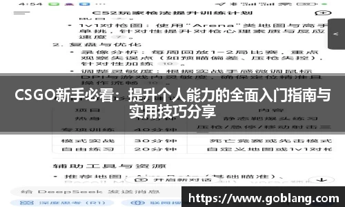 CSGO新手必看：提升个人能力的全面入门指南与实用技巧分享