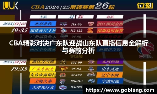 CBA精彩对决广东队迎战山东队直播信息全解析与赛前分析